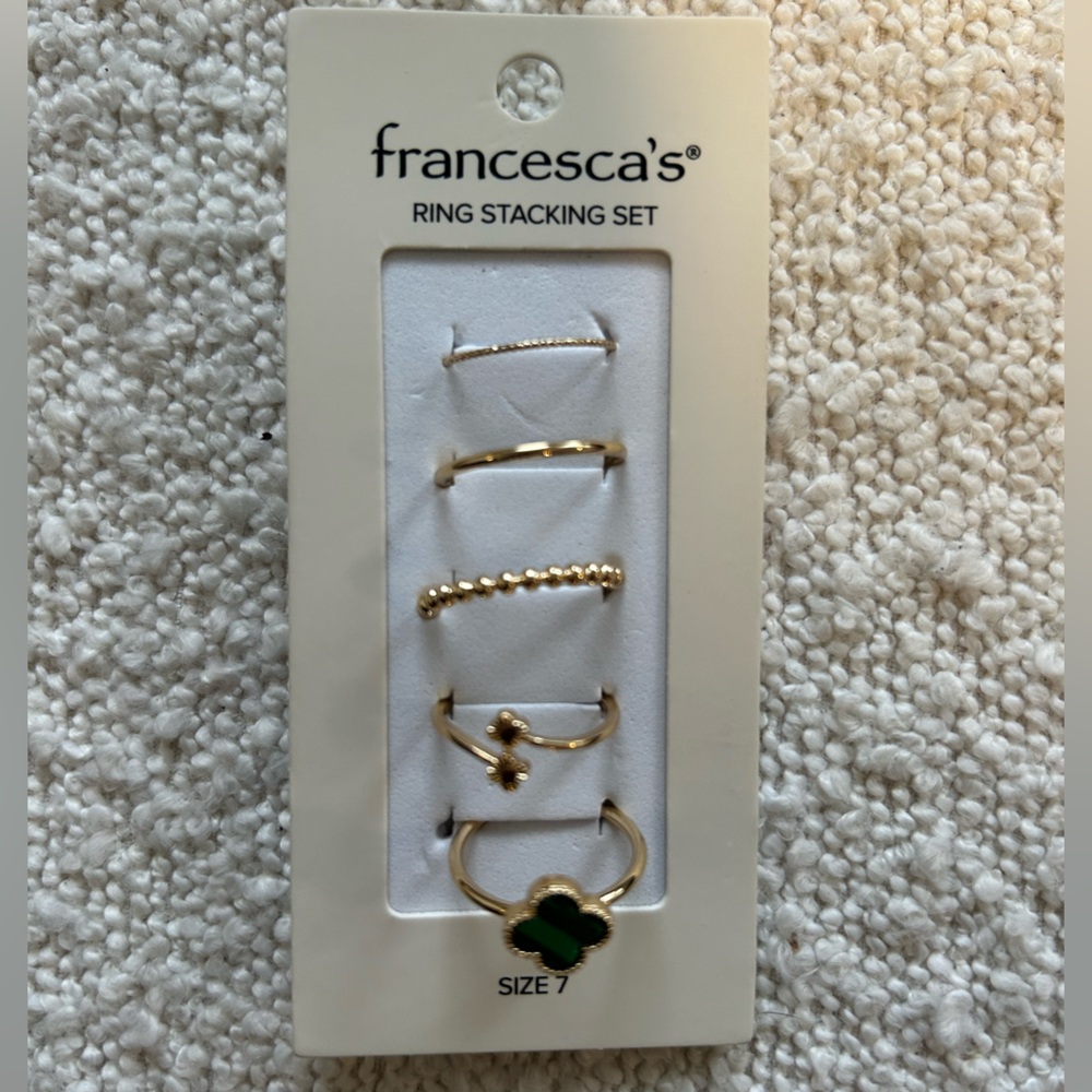 Franchesca’s Bohemian Ring Stacking Set Green Malachite Style Clover Size 7 - Picture 1 of 2